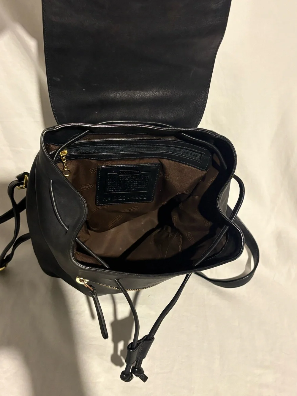 Y2K Coach Black Leather Backpack Drawstring Brass Hardware